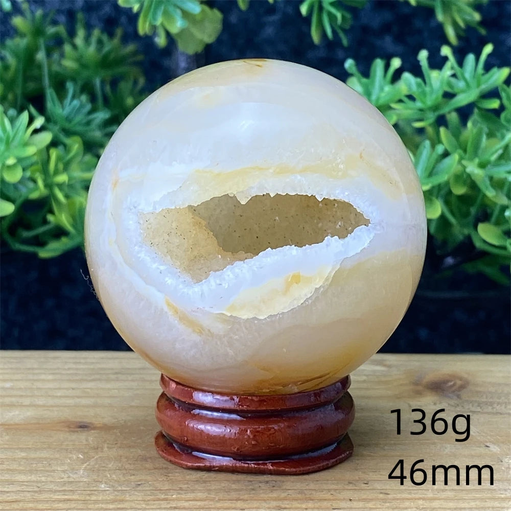 Natural Agate Crystal Ball Quartz Cluster Cave Crystal Ball Home Decoration + Base