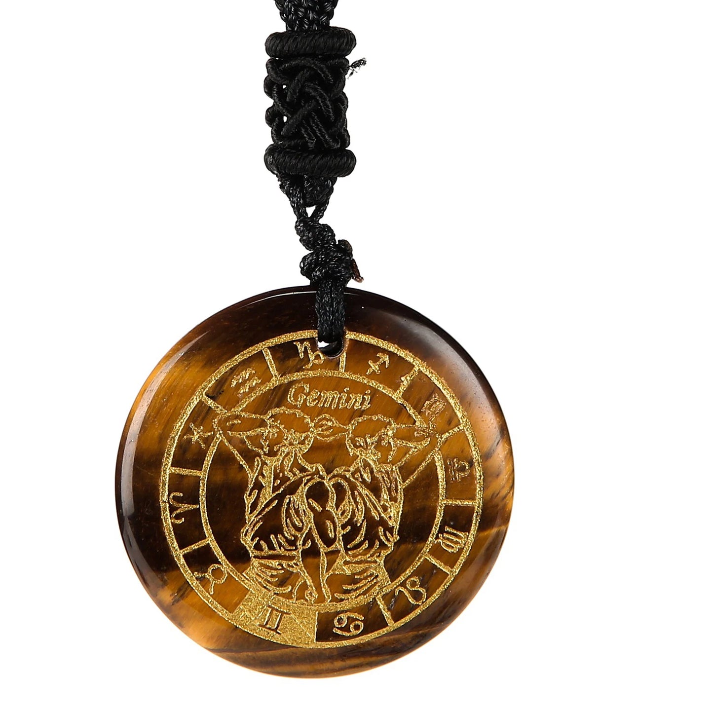 1 Piece Natural Chakra Semi-precious Tiger Eye Stone Engraved Crystal Reiki Healing Constellations Pendant Necklace