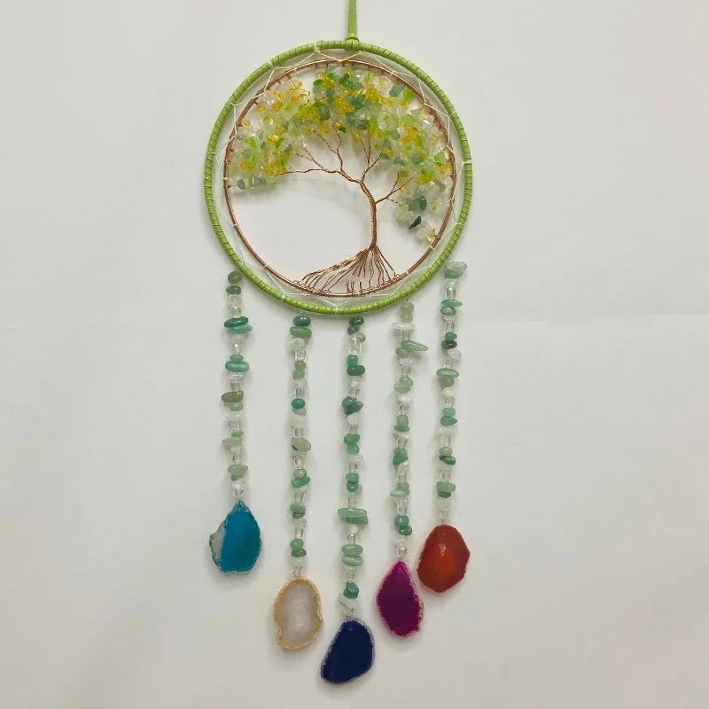 Agate Dream Catcher Natural 7 Chakra Color Gemstone Garden Living Room Decoration Wind Chime Wall Decor Moon Gem Dream Catcher