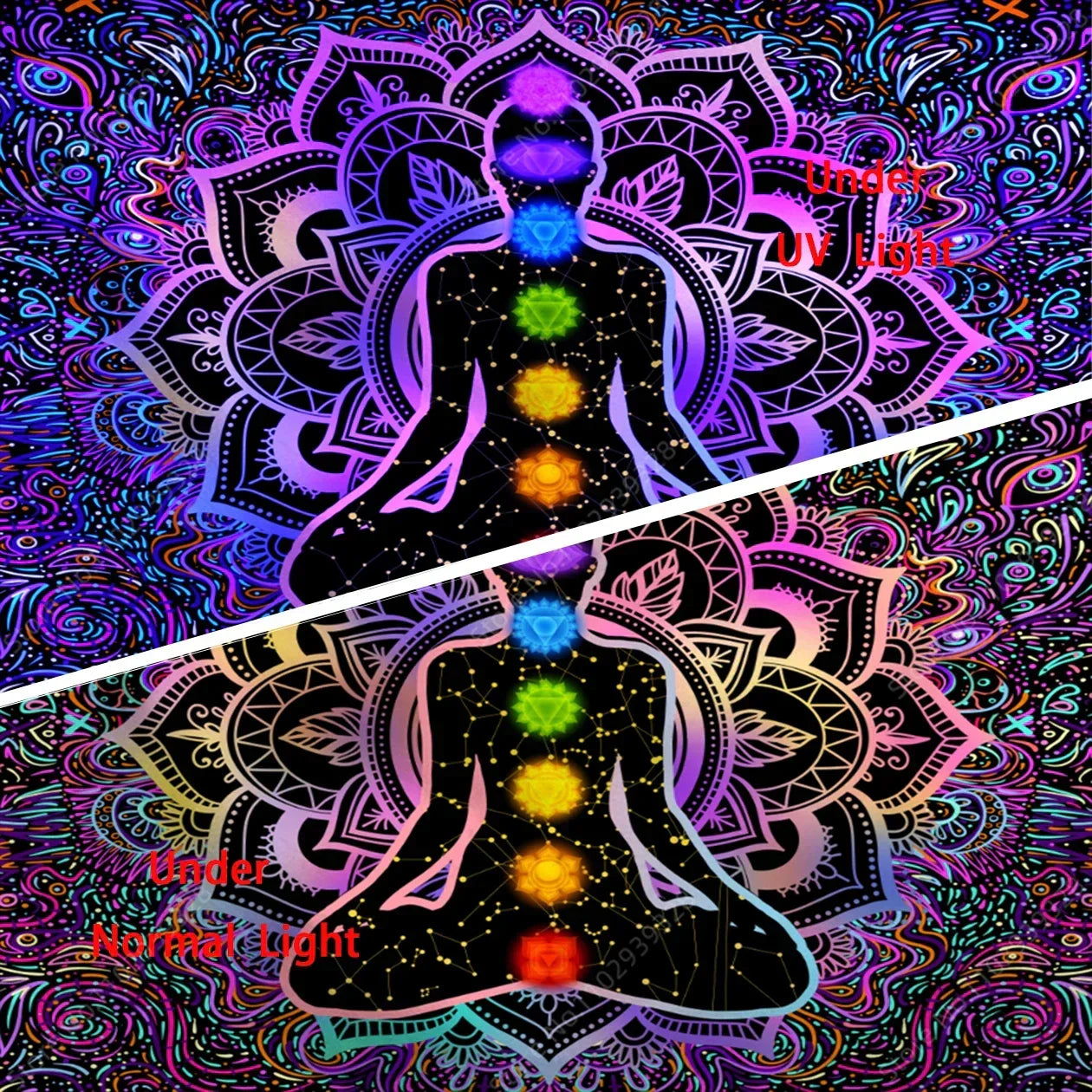 Boho Buddha Mandala Tapestry – UV Reactive Wall Art