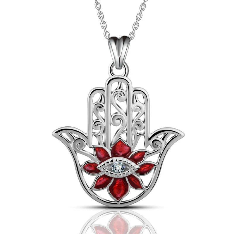 EUDORA 925 Sterling Silver Evil Eye Pendant Necklaces CZ Hamsa Hand Pendant Necklace with Sliver Chain 18 inch Box gift KSYD069