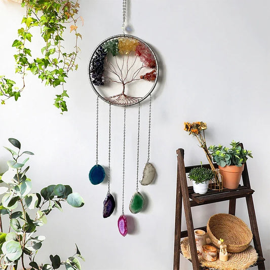 Agate Dream Catcher Balcony Garden Living Room Decoration Wind Chime Tree of Life Natural Agate Dream Catcher Gift for Girls