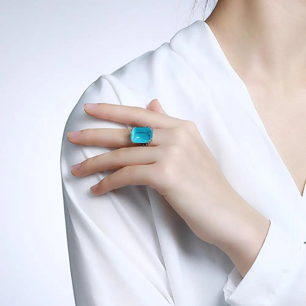 Bridal Jewelry Sets For Women Sterling Silver 925 Ring Earring Pendant Big Turquoise Gemstone Bohemian Jewelry Sweet 16