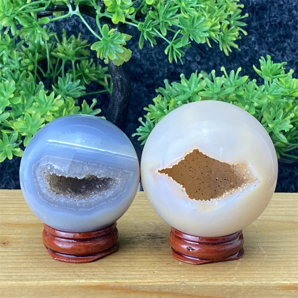 Natural Agate Crystal Ball Quartz Cluster Cave Crystal Ball Home Decoration + Base