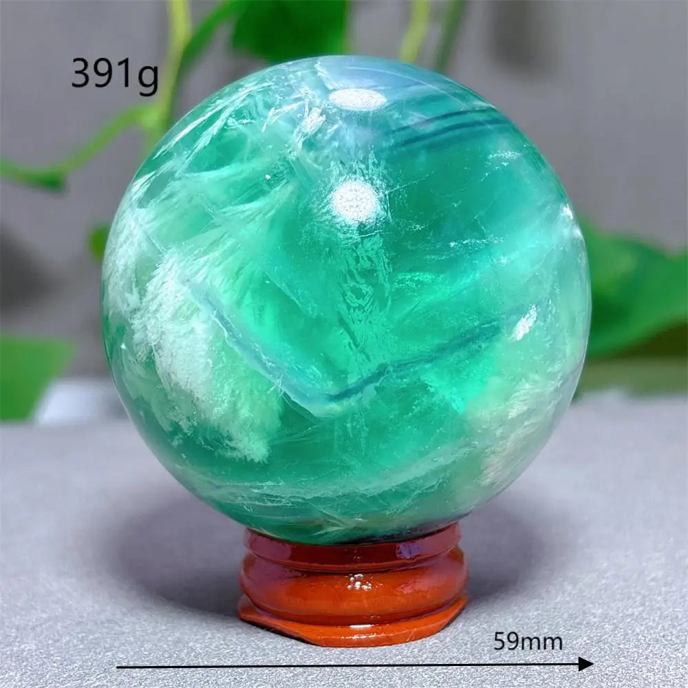 Feather Fluorite Sphere Crystal Natural Stone Quartz Stone Minerals Home Decoration Reiki Craft Gifts Energy Healing Love Luck