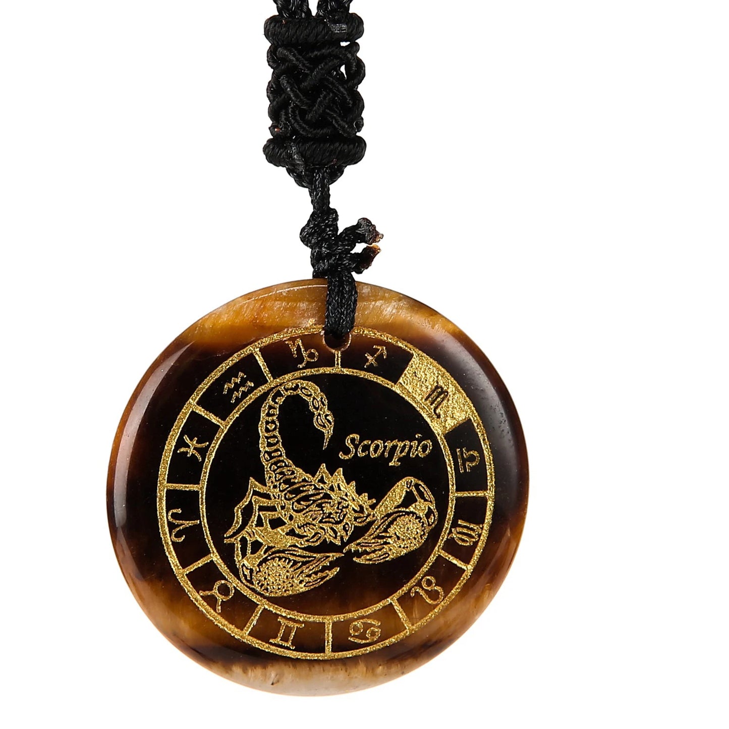 1 Piece Natural Chakra Semi-precious Tiger Eye Stone Engraved Crystal Reiki Healing Constellations Pendant Necklace