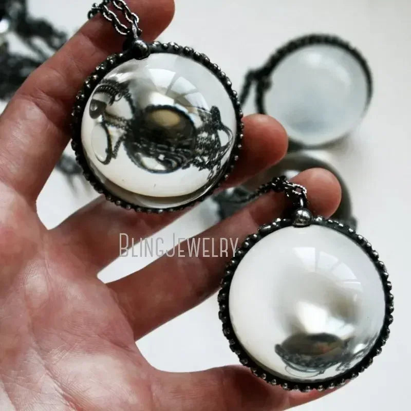 10pcs WitchCraft Collar Arcane Tiki Quartz Fluorite Obsidian Crystal Sphere Ball Talisman Necklace Goth Amulet Women Y2K Jewelry