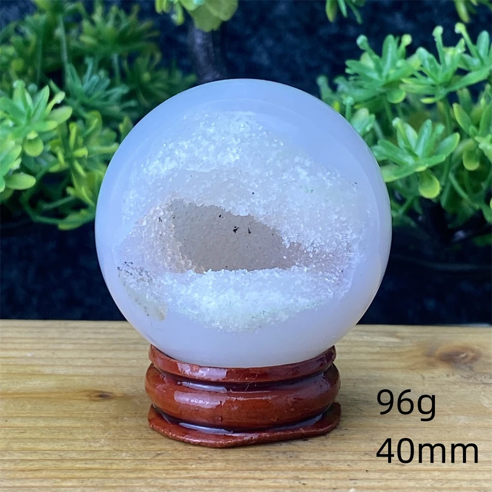 Natural Agate Crystal Ball Quartz Cluster Cave Crystal Ball Home Decoration + Base