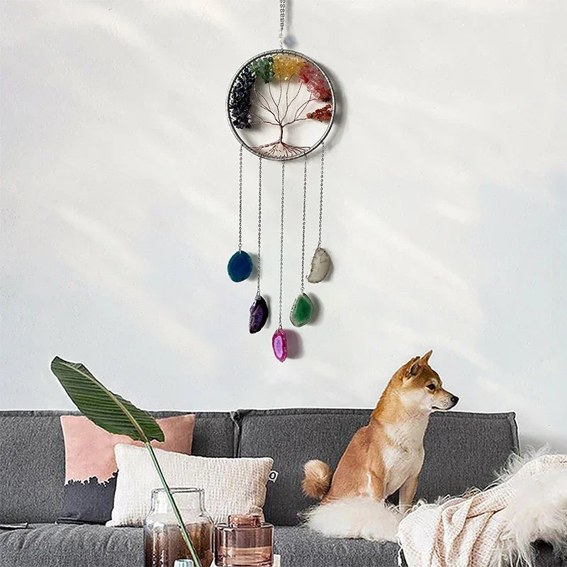 Agate Dream Catcher Balcony Garden Living Room Decoration Wind Chime Tree of Life Natural Agate Dream Catcher Gift for Girls