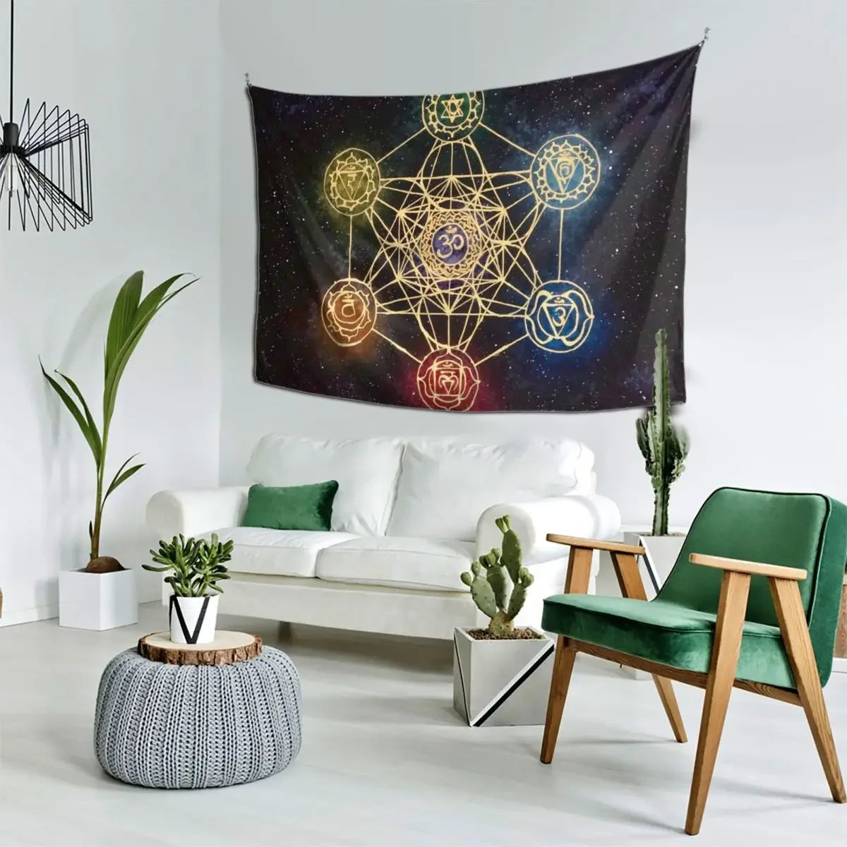 Sacred Geometry - Metatron's Cube with Chakras Tapestry Cute Room Things Decorative Wall Mural Tapestry