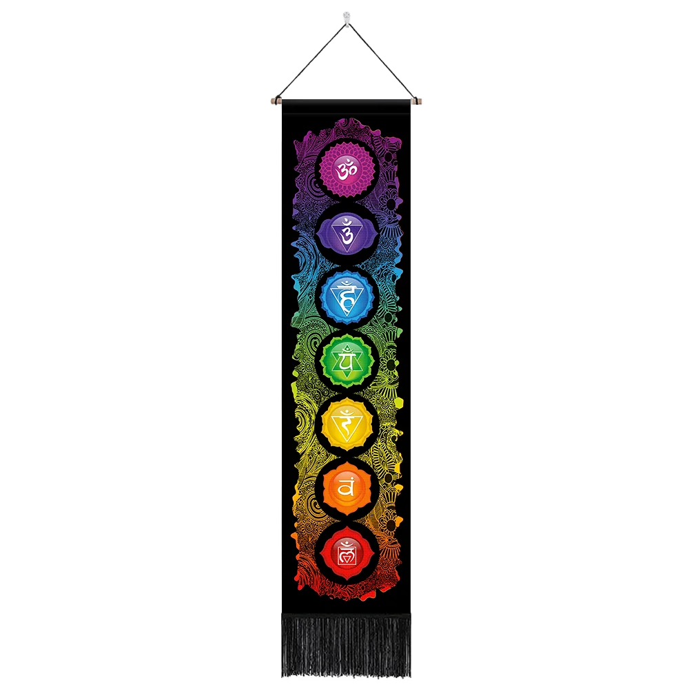 7 chakras Tapestry Wall Hanging, Mandala Chakras Tapestries, wall decoration for Spiritual Meditation Room 12.8x 51.2 Inches
