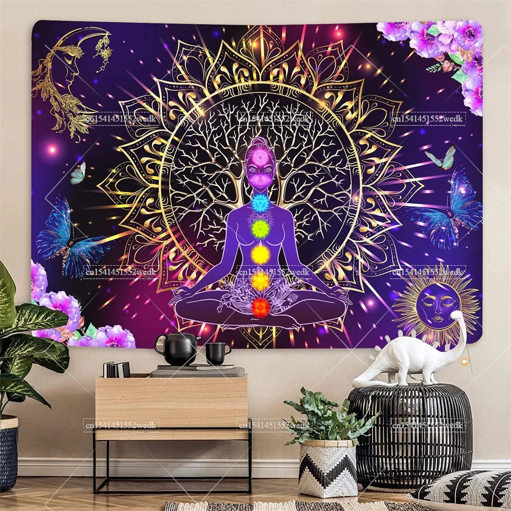 Seven Chakra Tapestry Yoga Meditation Moon And Sun Tapestries Astrology Wall Hanging Aesthetic Bedroom Decoration Wallpapers