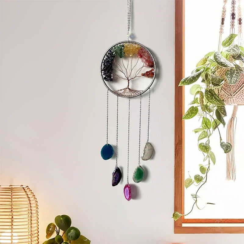 Agate Dream Catcher Balcony Garden Living Room Decoration Wind Chime Tree of Life Natural Agate Dream Catcher Gift for Girls