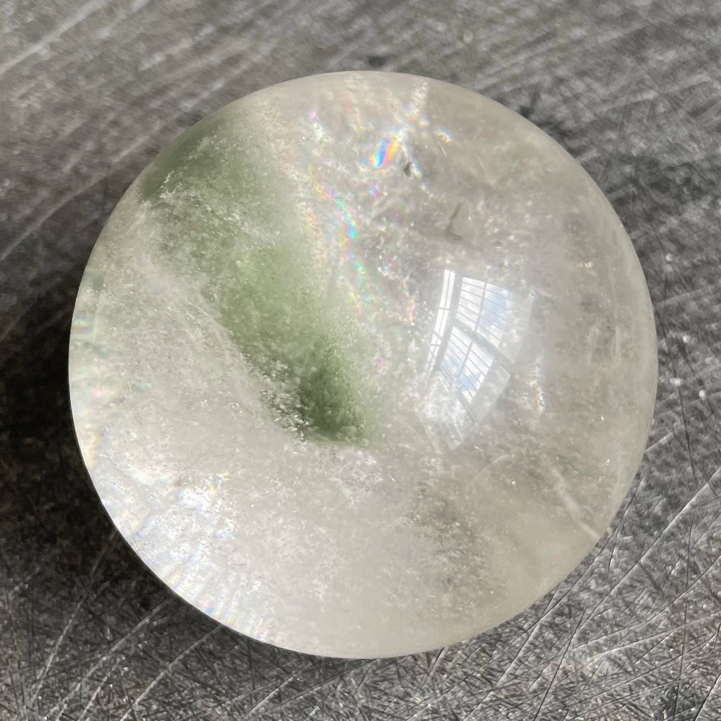331g Natural Stone Crystal Ball Green Phantom Rock Decoration Rough Polished Garden Quartz Sphere Healing