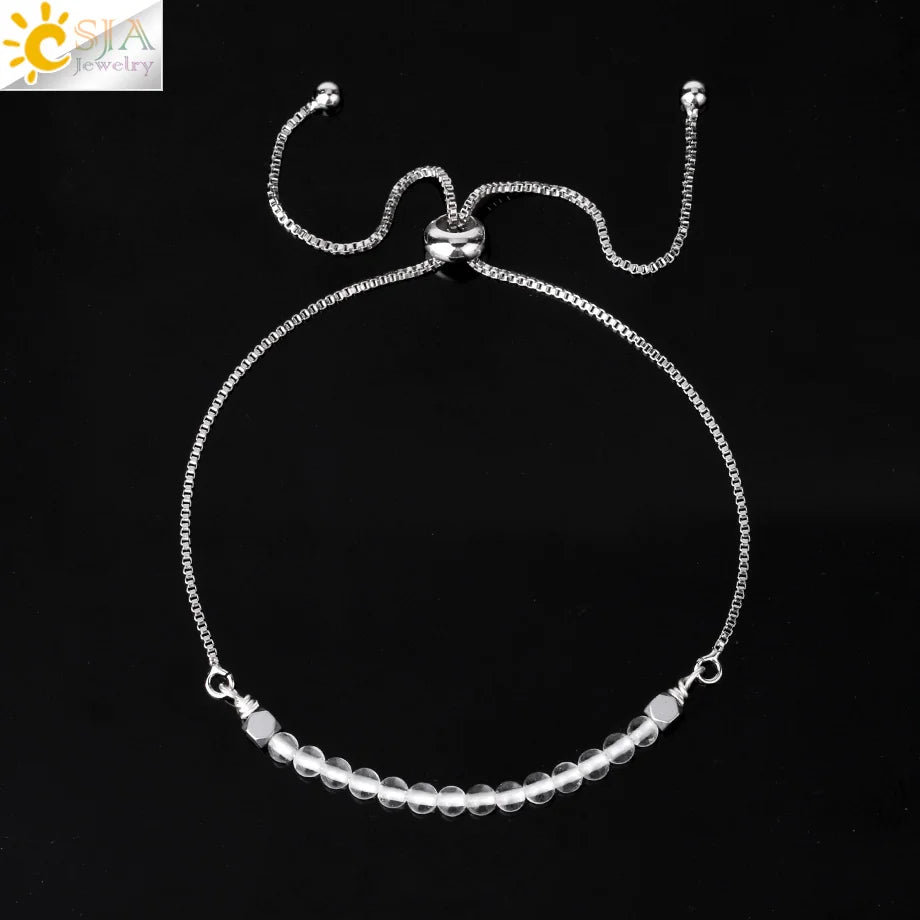 CSJA Healing 7 Chakra Summer Bracelet Natural Stone Pink Crystal Gold Color Stainless Steel Bracelets for Women Jewelry H011