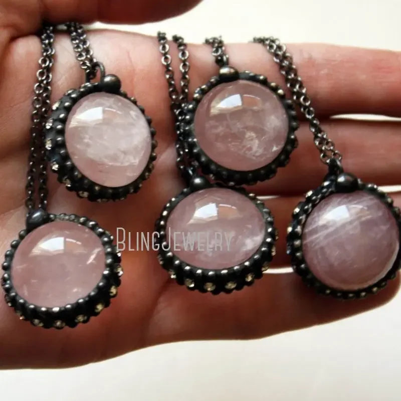 Rose Quartz Crystal Ball Sphere Demon Charm Amulet Necklace Victorian Gothic WitchCraft Chakra Goblincore Steampunk Emo Jewelry
