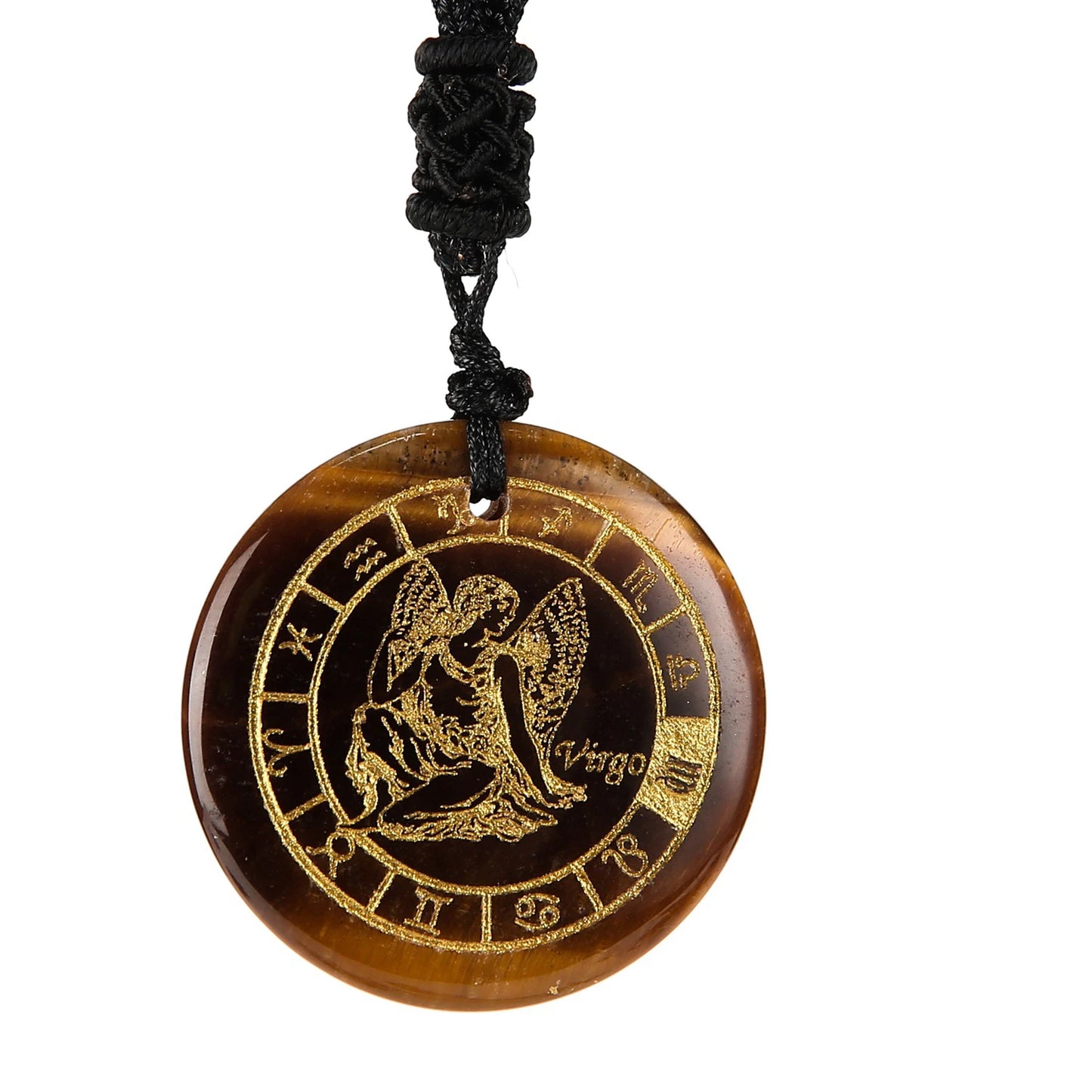 1 Piece Natural Chakra Semi-precious Tiger Eye Stone Engraved Crystal Reiki Healing Constellations Pendant Necklace
