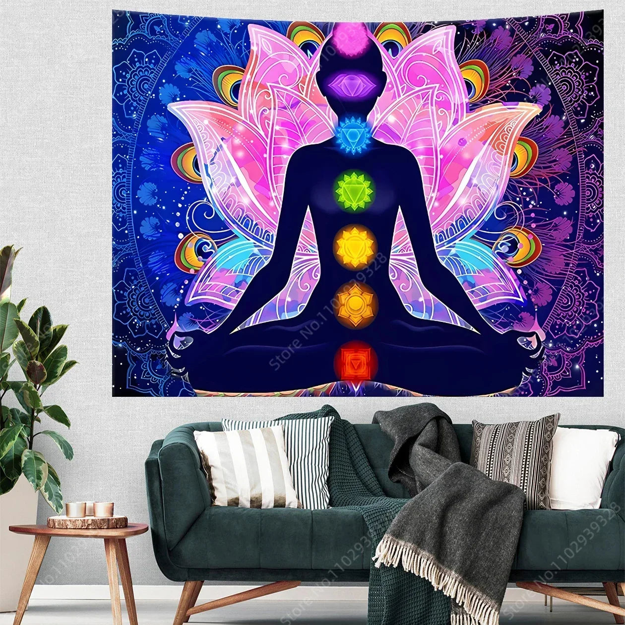 Boho Indian Buddha Statue Meditation Uv Reactive Tapestry Mandala Tapestries Wall Cloth Psychedelic Yoga Chakra Wall Hanging