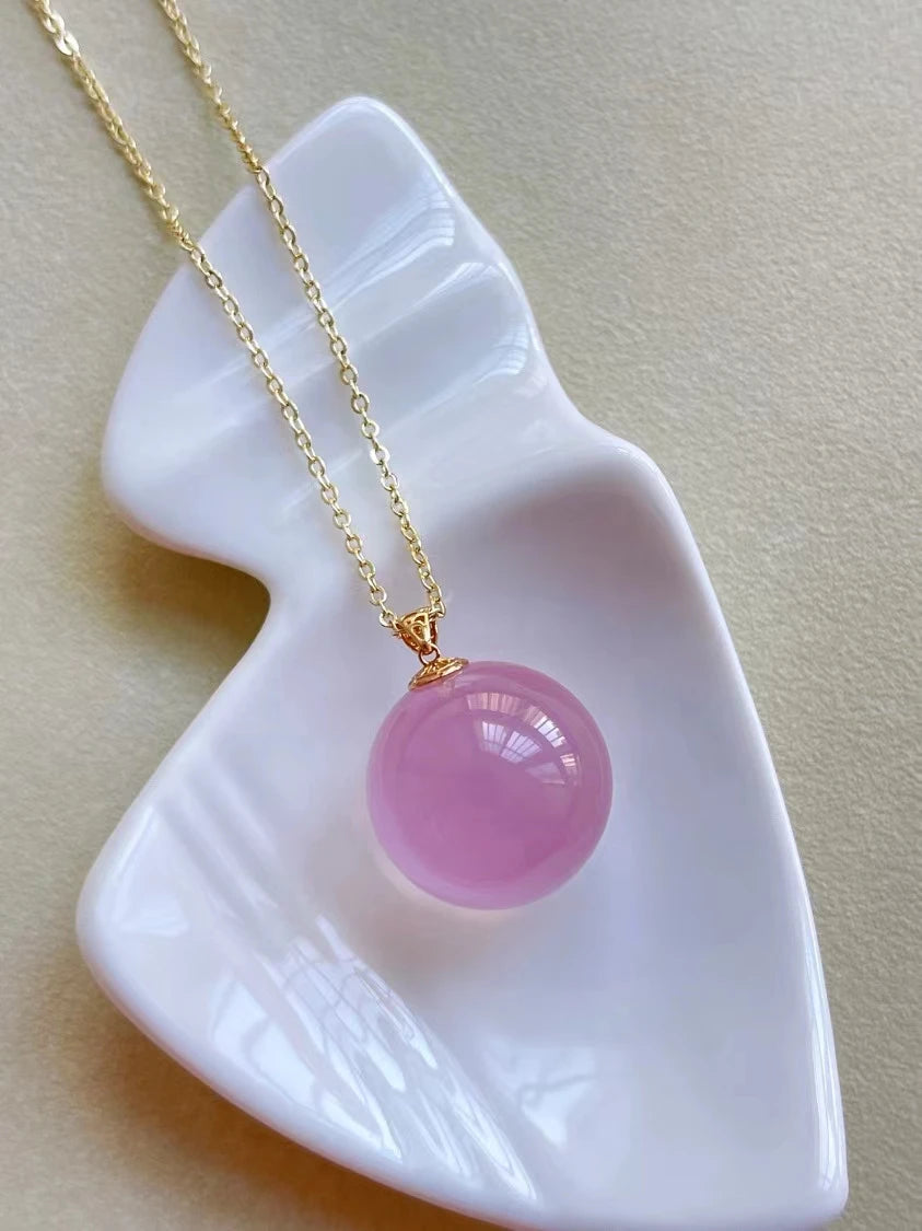 Natural Rose Quartz Women Pendant Necklace 17.5mm Ball Sphere Round Flower Rose Quartz Love Gift Love Crystal Jewelry AAAAA