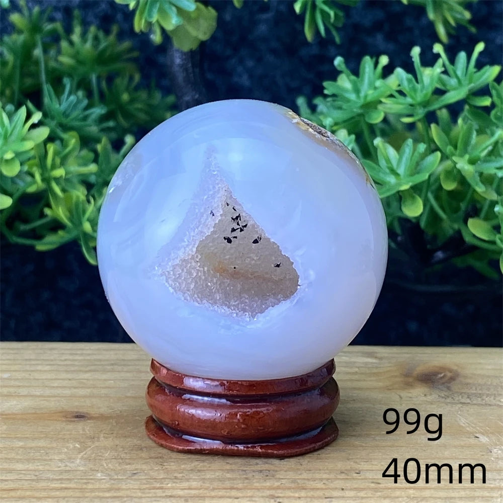 Natural Agate Crystal Ball Quartz Cluster Cave Crystal Ball Home Decoration + Base