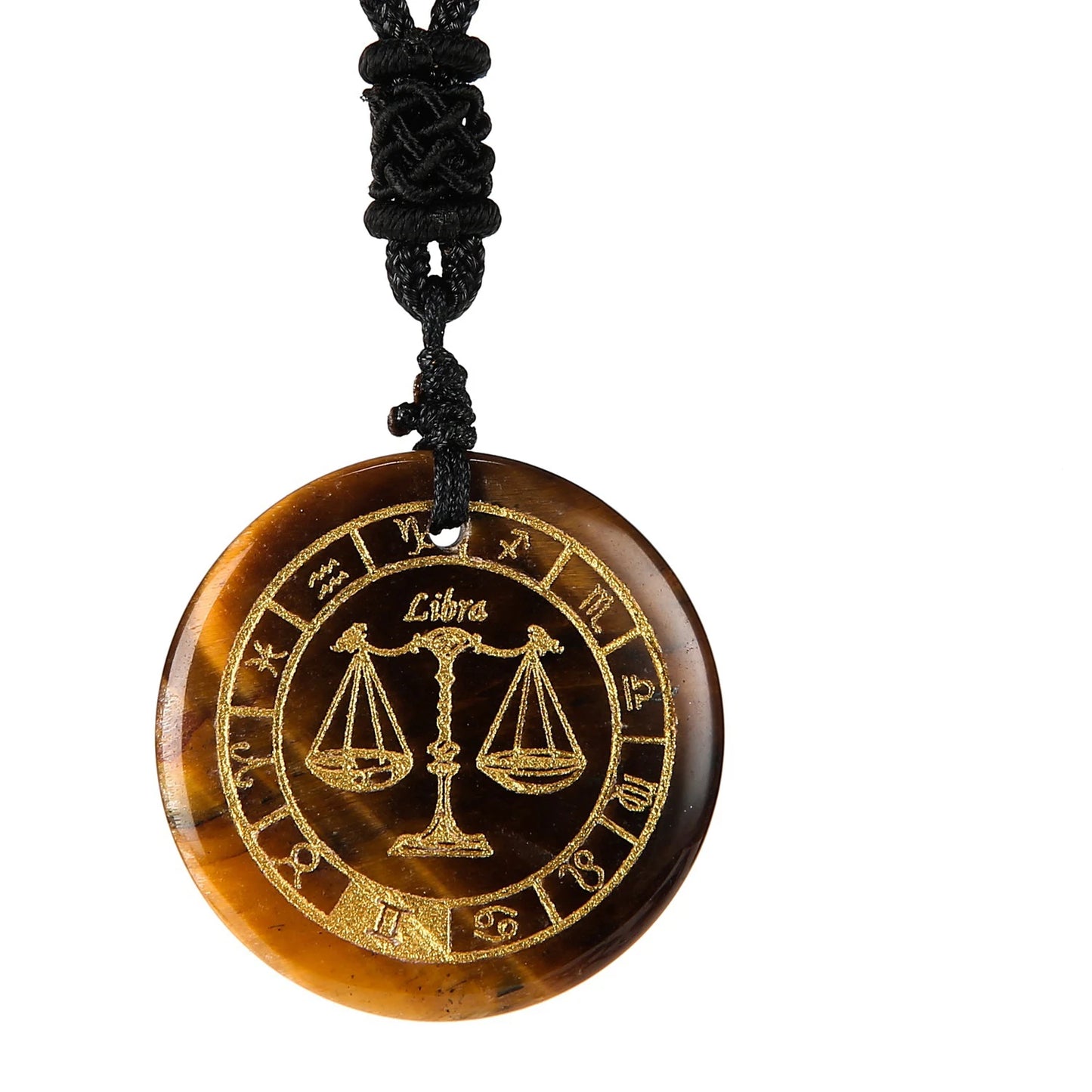 1 Piece Natural Chakra Semi-precious Tiger Eye Stone Engraved Crystal Reiki Healing Constellations Pendant Necklace
