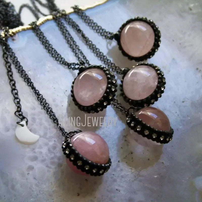 Rose Quartz Crystal Ball Sphere Demon Charm Amulet Necklace Victorian Gothic WitchCraft Chakra Goblincore Steampunk Emo Jewelry