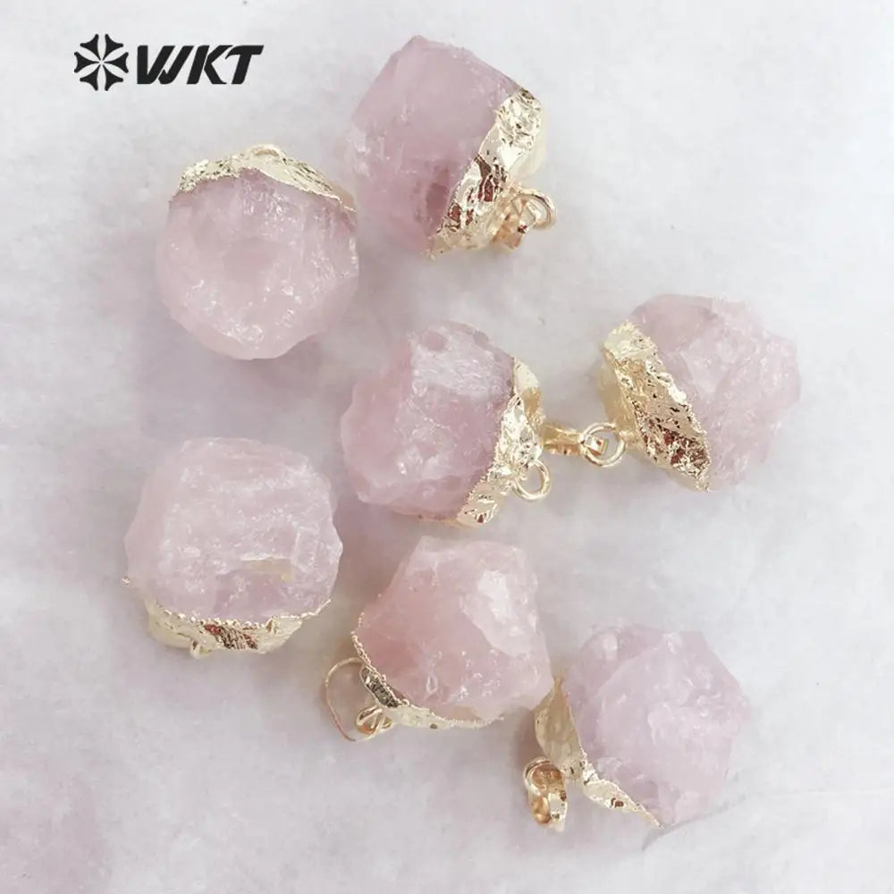 WT-P1449 WKT Rose Crystal Pendant Natural Pink Quartz Gold Pendant Suitable For Women Jewelry Fashion Pendant Jewelry