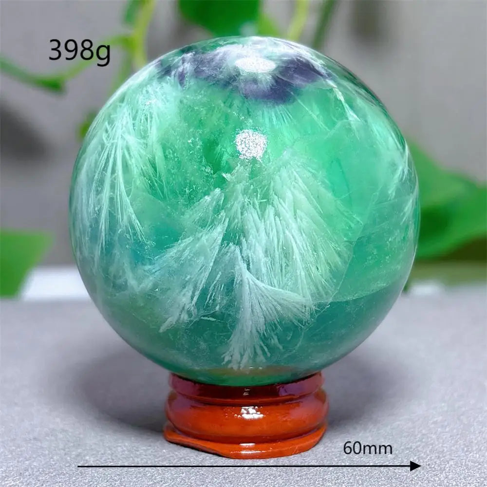 Feather Fluorite Sphere Crystal Natural Stone Quartz Stone Minerals Home Decoration Reiki Craft Gifts Energy Healing Love Luck