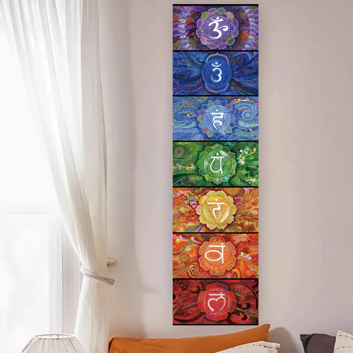 Colorful Chakra Wall Tapestry Yoga Meditation Wall Hanging for Any Room Home Decor Black Wall Art Decor with Spiritual Energy