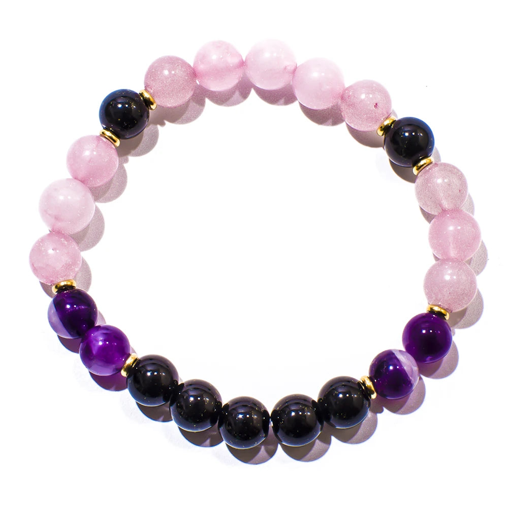 8mm Natural Amethyst Black Onyx Rose Quartz Beads 108 Mala Necklace Meditation Yoga Prayer Jewelry Japamala Rosary Set for Women