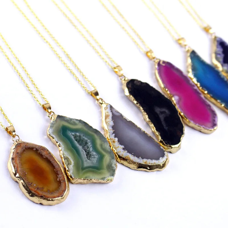 Natural Agate Gold Edged Wind Chime Pendant Handicraft, Identity Symbol Gift, Lucky Crystal Healing Stone Series Jewelry