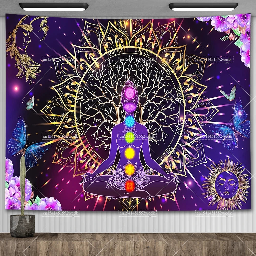 Seven Chakra Tapestry Yoga Meditation Moon And Sun Tapestries Astrology Wall Hanging Aesthetic Bedroom Decoration Wallpapers