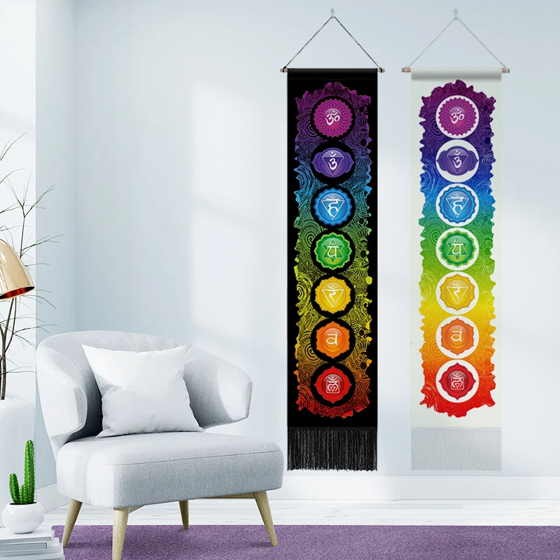 7 chakras Tapestry Wall Hanging, Mandala Chakras Tapestries, wall decoration for Spiritual Meditation Room 12.8x 51.2 Inches