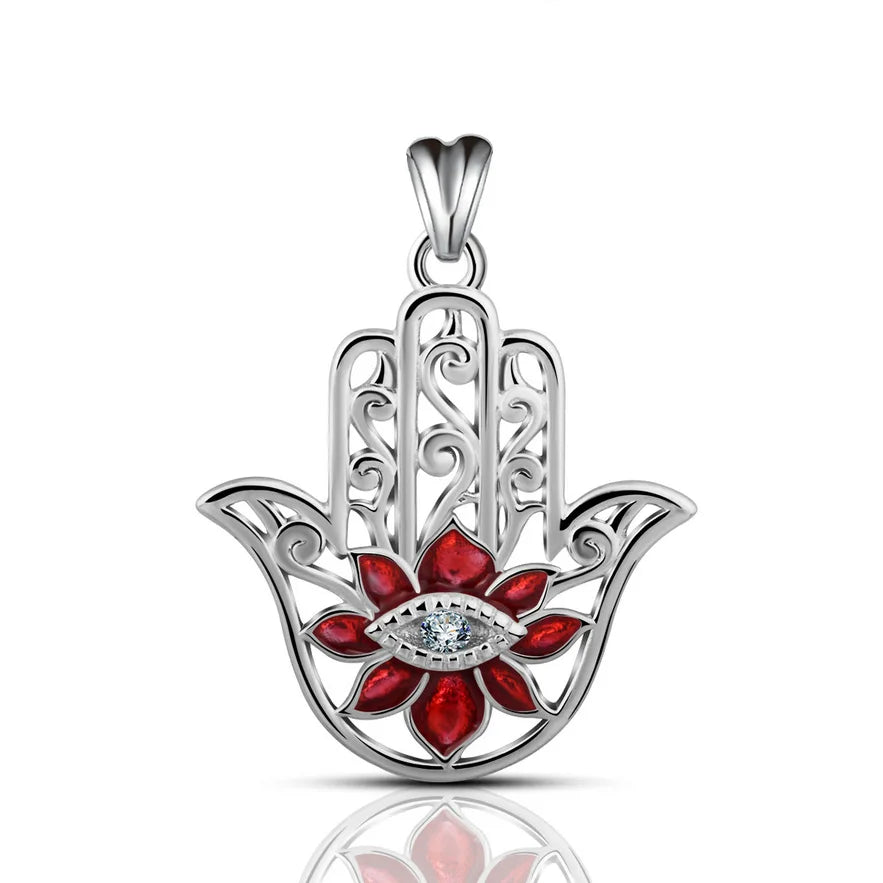 EUDORA 925 Sterling Silver Evil Eye Pendant Necklaces CZ Hamsa Hand Pendant Necklace with Sliver Chain 18 inch Box gift KSYD069