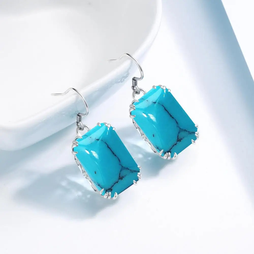 Bridal Jewelry Sets For Women Sterling Silver 925 Ring Earring Pendant Big Turquoise Gemstone Bohemian Jewelry Sweet 16