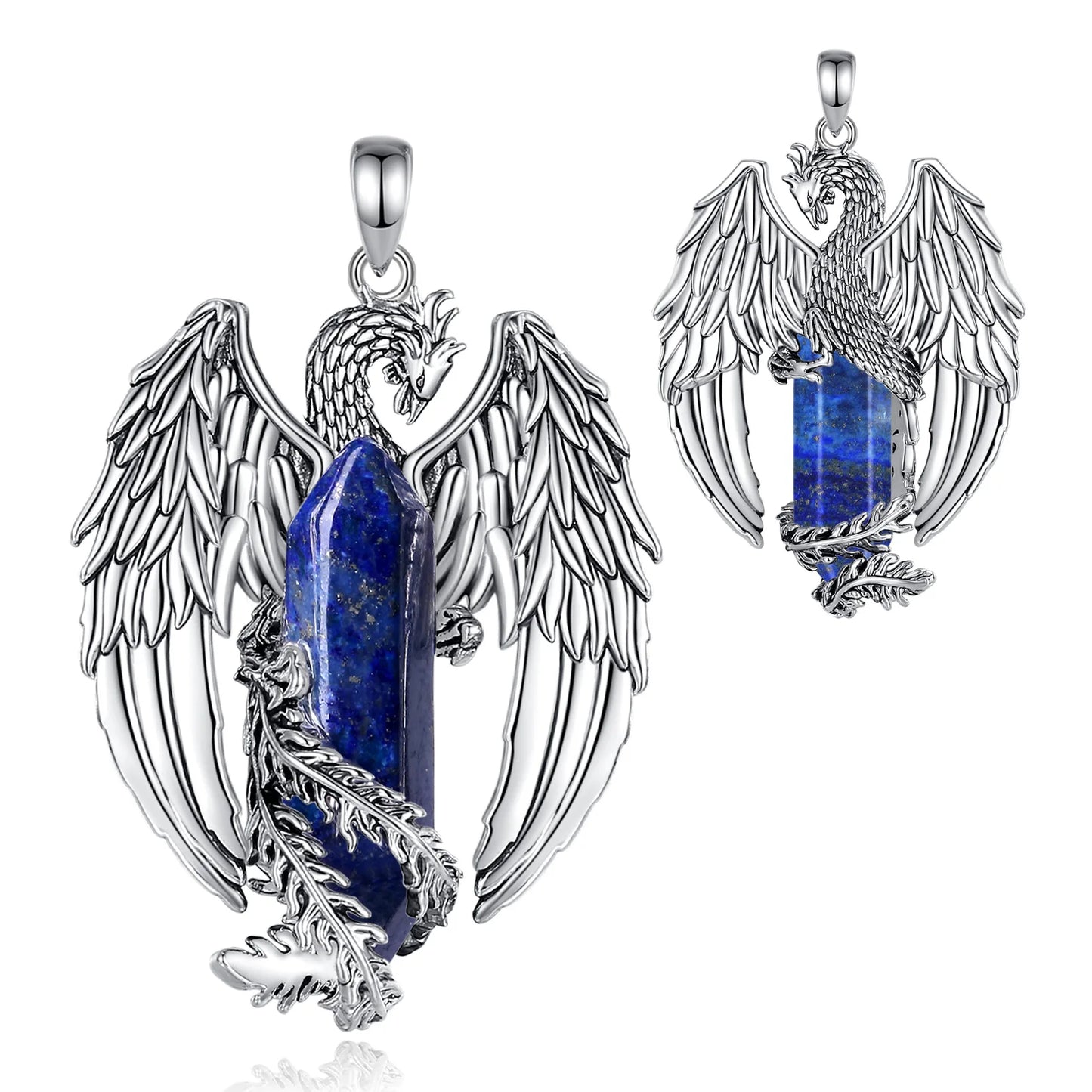 ONLY 23 AVAILABLE EUDORA Phoenix Twining Hexagonal Lapis Lazuli Prismatic Necklace Punk Natural Healing Stone Crystal Pendant Personality Jewelry
