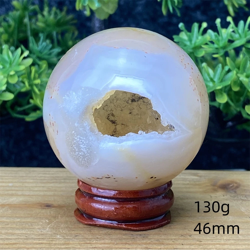Natural Agate Crystal Ball Quartz Cluster Cave Crystal Ball Home Decoration + Base