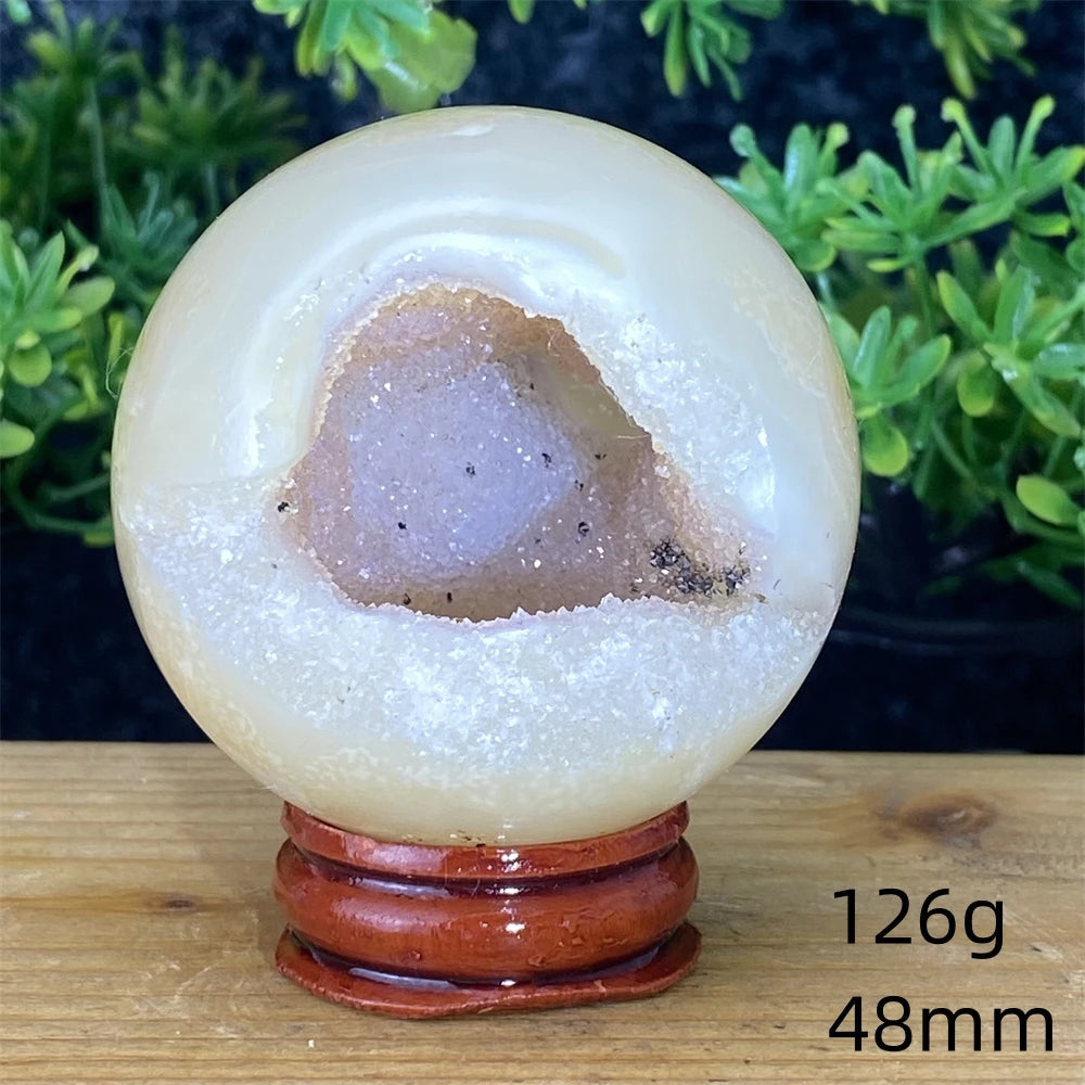 Natural Agate Crystal Ball Quartz Cluster Cave Crystal Ball Home Decoration + Base
