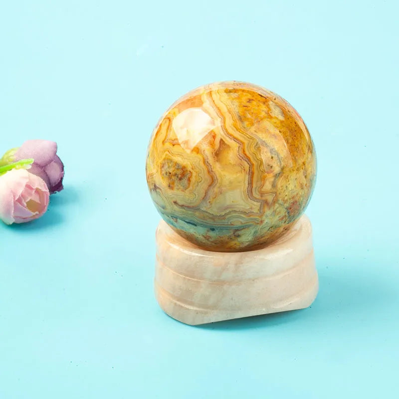 30mm Healing Natural Crystal Ball with Holder Rose Quartz Green Aventurine Decorative Ball Sphere Decor Fengshui Amulet Gifts