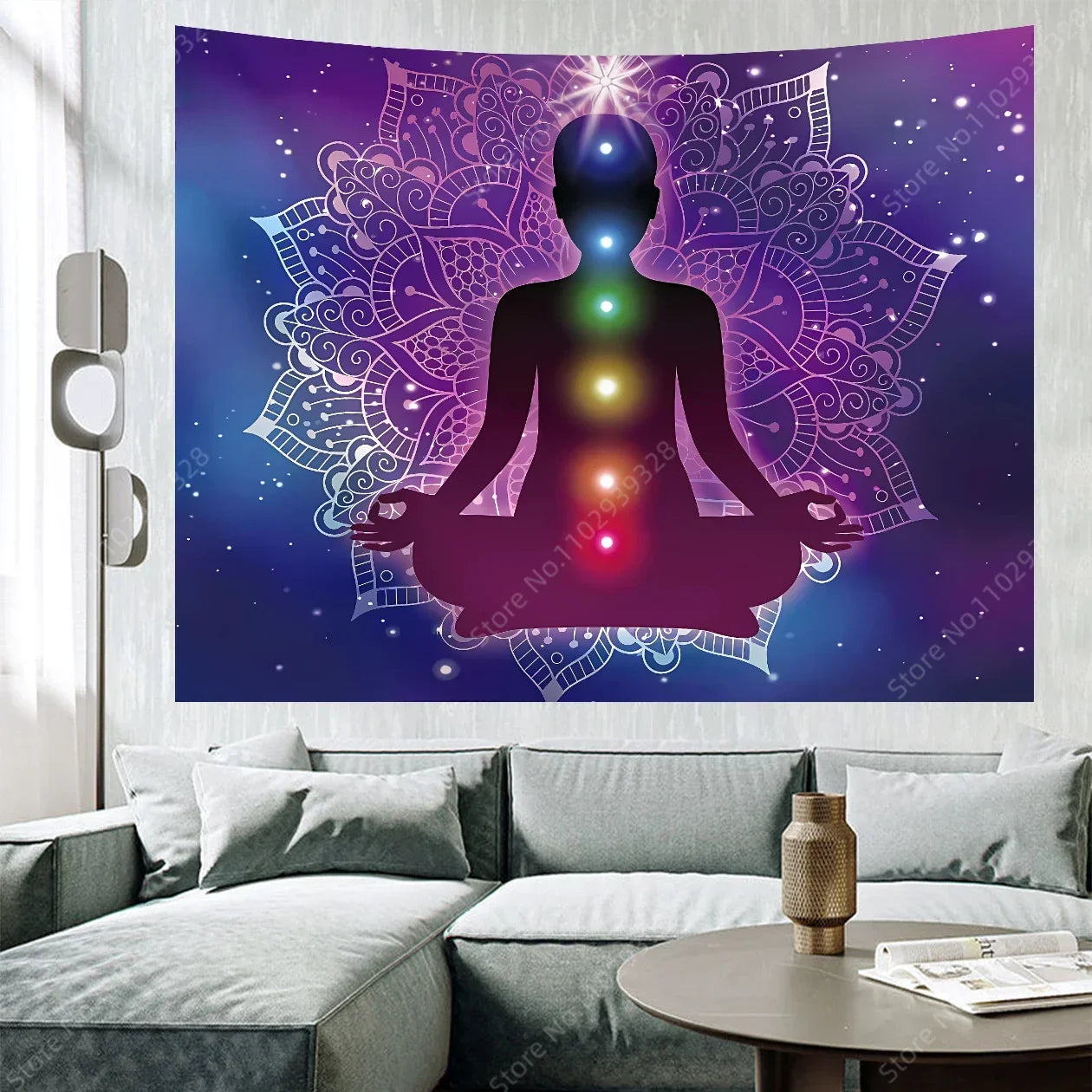 Boho Indian Buddha Statue Meditation Uv Reactive Tapestry Mandala Tapestries Wall Cloth Psychedelic Yoga Chakra Wall Hanging