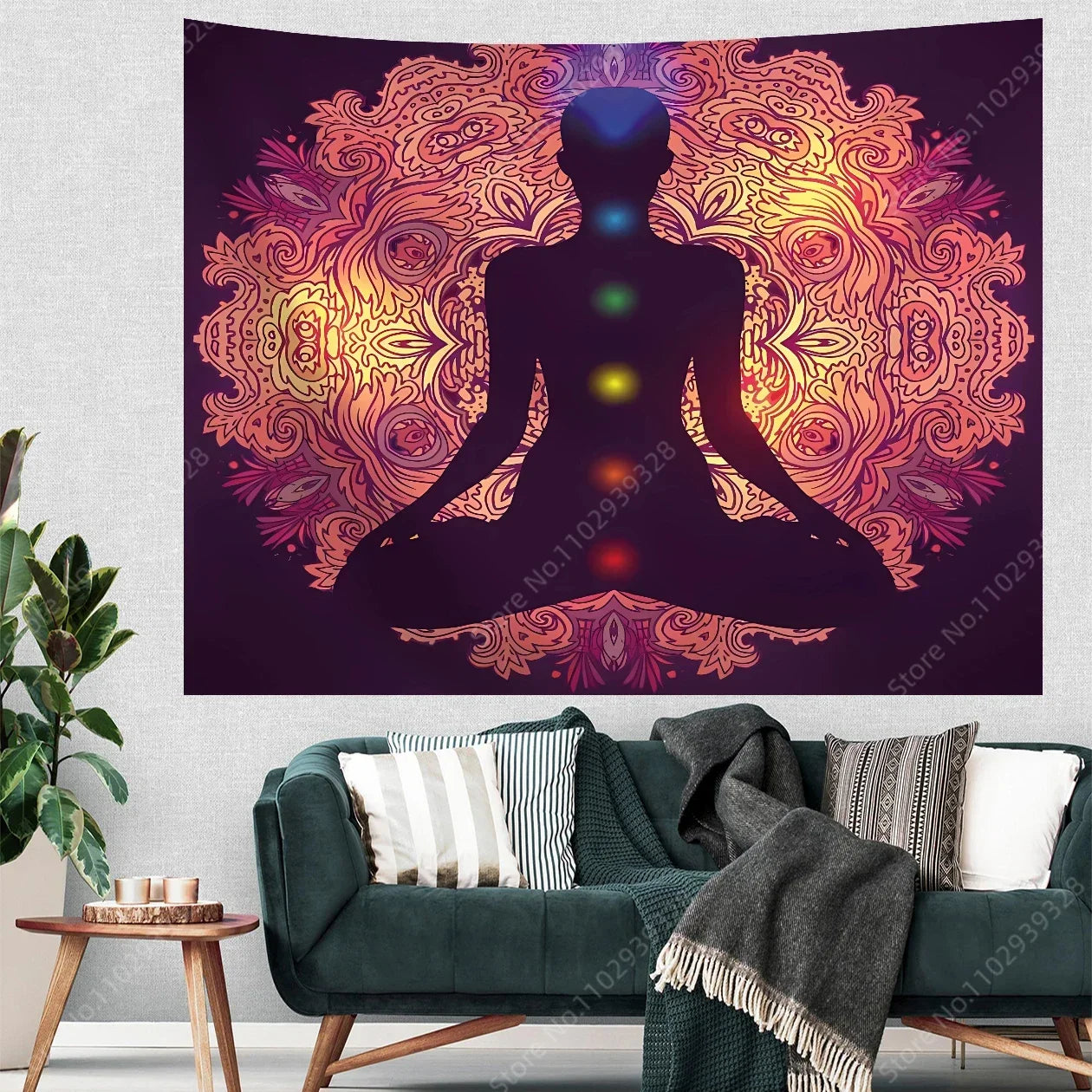 Boho Indian Buddha Statue Meditation Uv Reactive Tapestry Mandala Tapestries Wall Cloth Psychedelic Yoga Chakra Wall Hanging