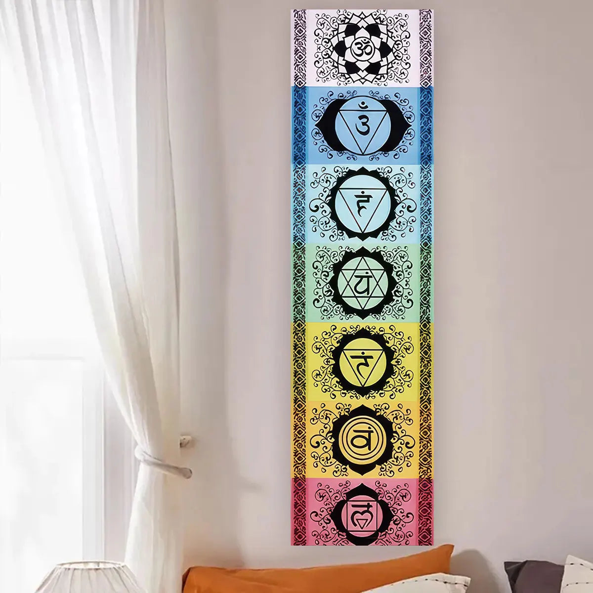 Colorful Chakra Wall Tapestry Yoga Meditation Wall Hanging for Any Room Home Decor Black Wall Art Decor with Spiritual Energy