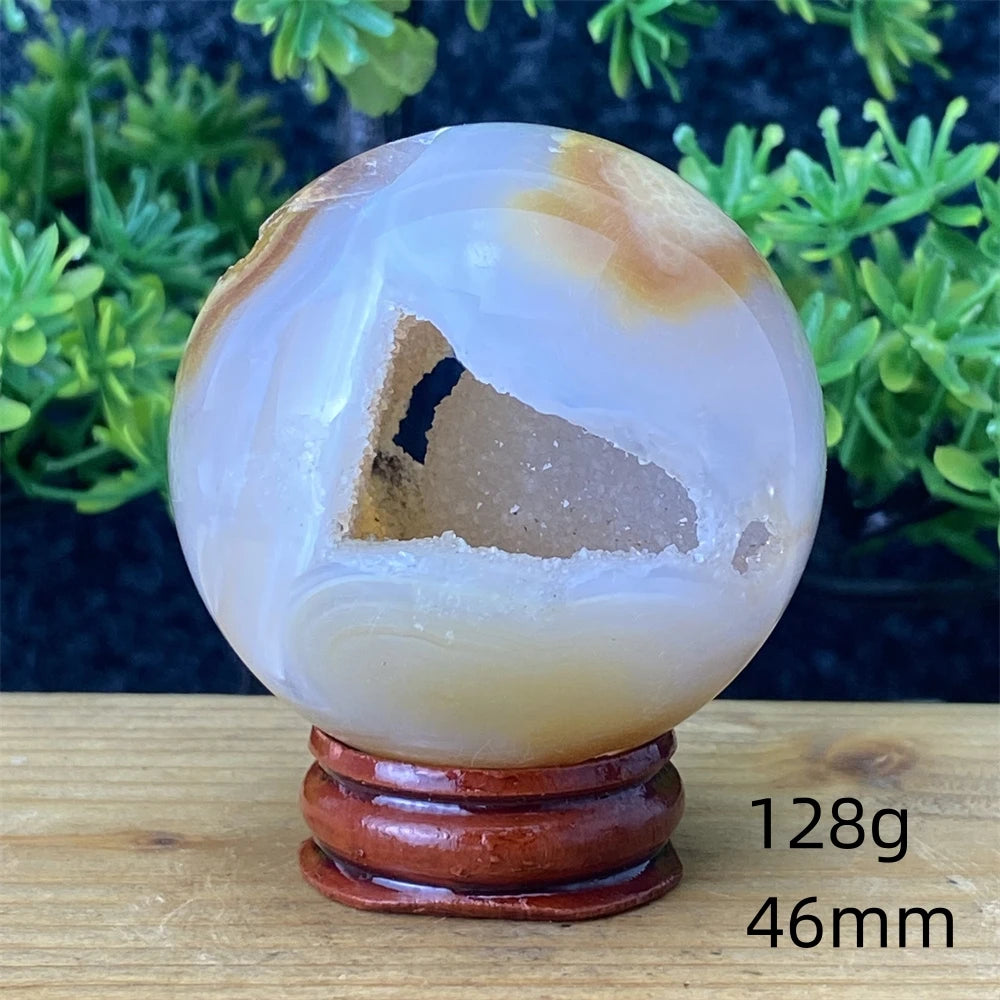 Natural Agate Crystal Ball Quartz Cluster Cave Crystal Ball Home Decoration + Base