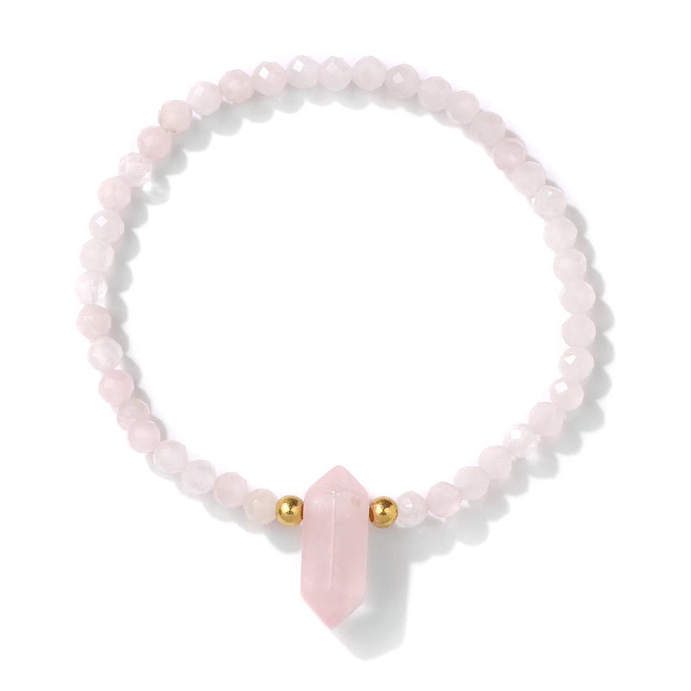 Hexagonal Rose Quartzs Charm Bracelet Natural Stone Crystal Faceted Beads Bracelets For Women Men Meditation Exquisite Jewelry