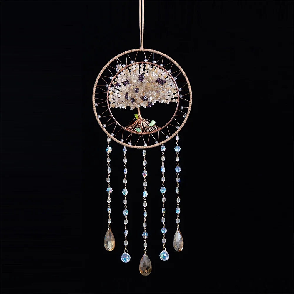 Natural Colorful Agate Tree of Life Dream Catcher Reiki Healing Natural Stone Wall Room Window Garden Wind Chimes Dream Catcher