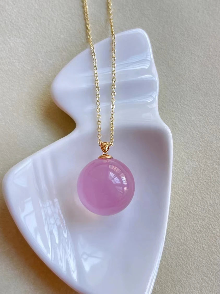Natural Rose Quartz Women Pendant Necklace 17.5mm Ball Sphere Round Flower Rose Quartz Love Gift Love Crystal Jewelry AAAAA