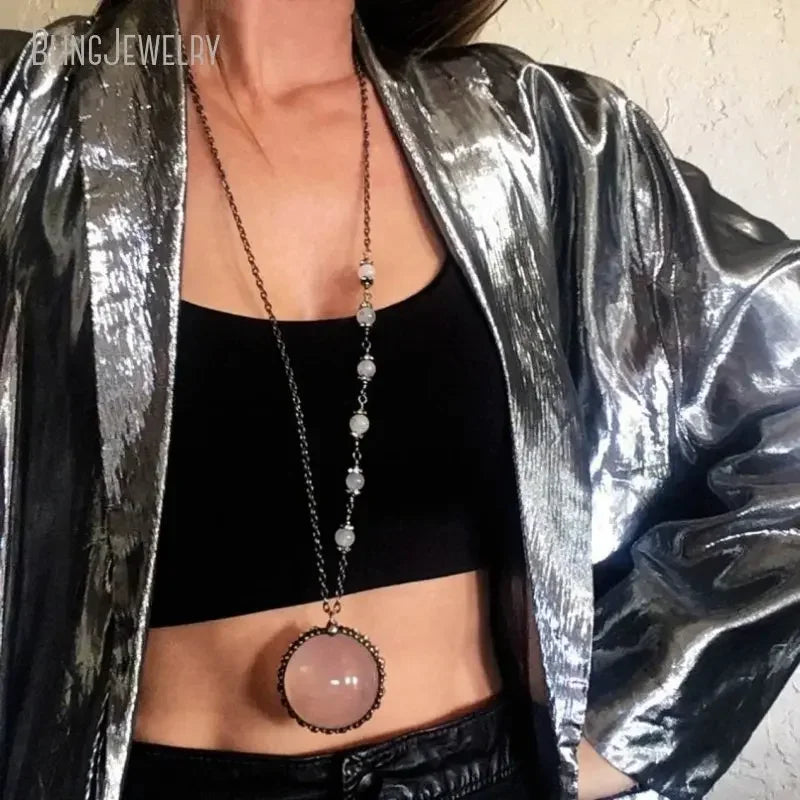 10pcs WitchCraft Collar Arcane Tiki Quartz Fluorite Obsidian Crystal Sphere Ball Talisman Necklace Goth Amulet Women Y2K Jewelry