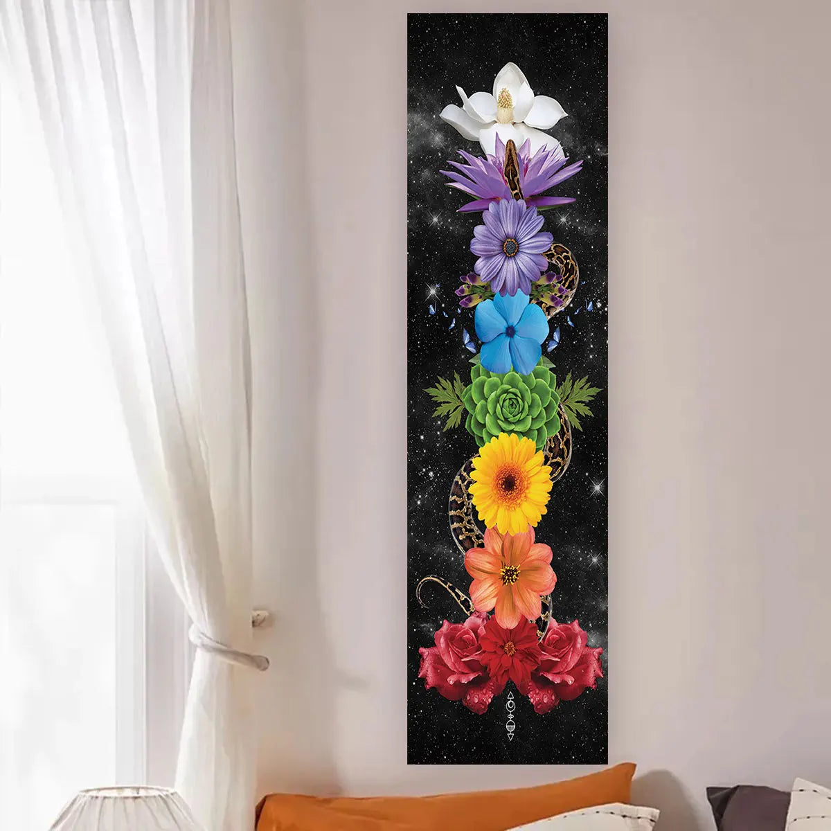 Colorful Chakra Wall Tapestry Yoga Meditation Wall Hanging for Any Room Home Decor Black Wall Art Decor with Spiritual Energy