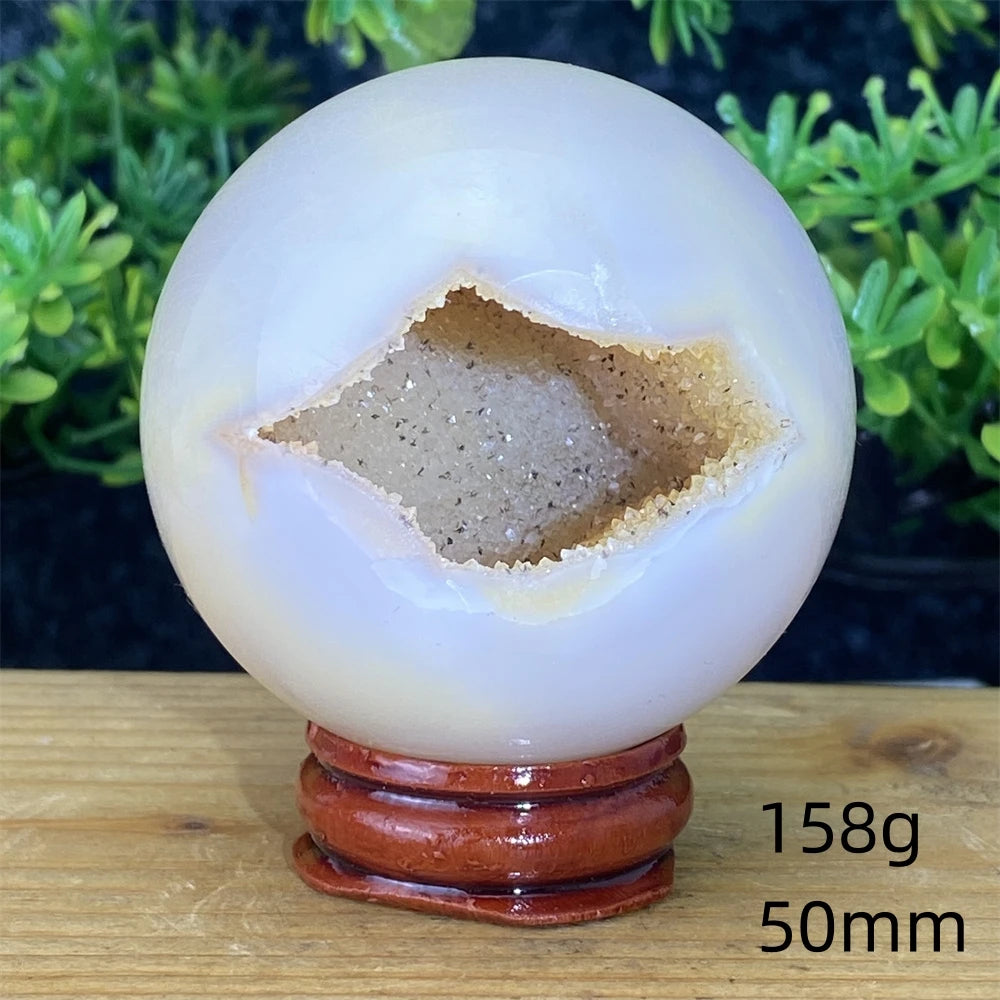 Natural Agate Crystal Ball Quartz Cluster Cave Crystal Ball Home Decoration + Base