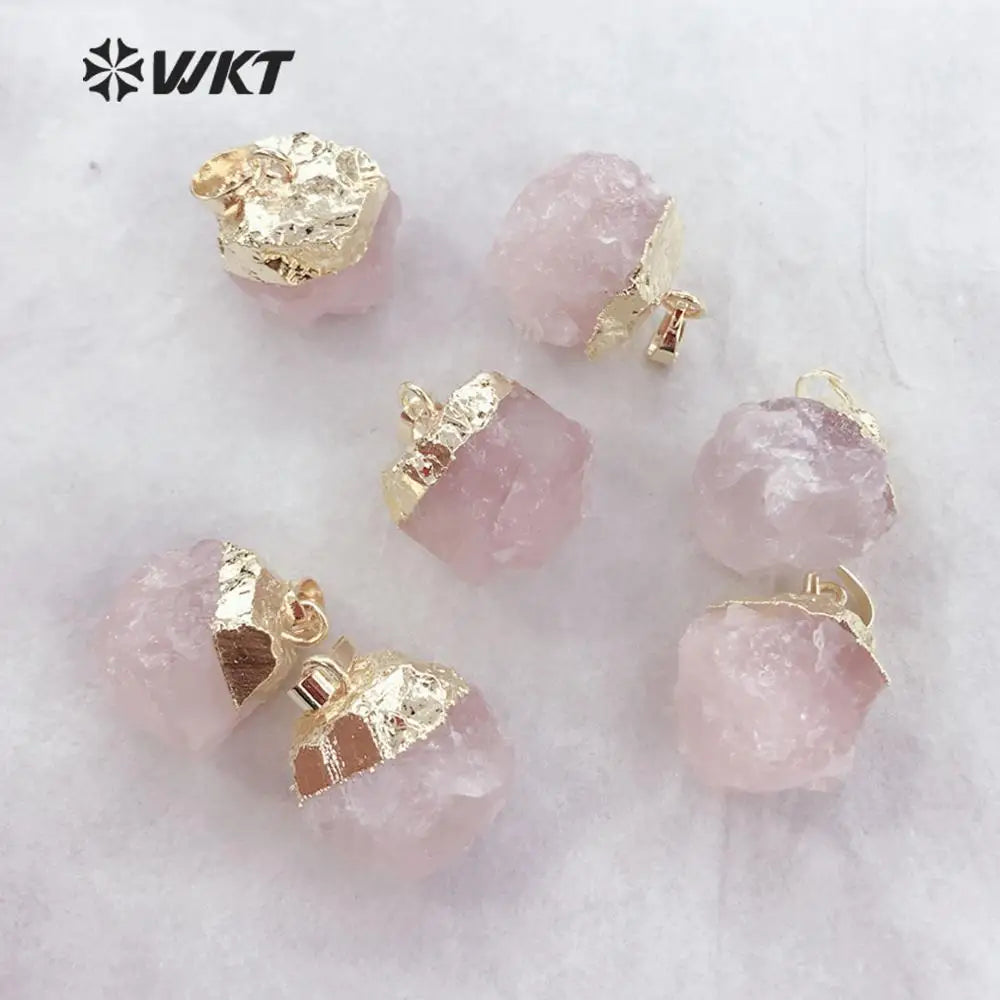WT-P1449 WKT Rose Crystal Pendant Natural Pink Quartz Gold Pendant Suitable For Women Jewelry Fashion Pendant Jewelry